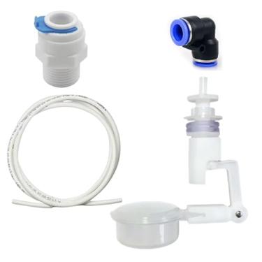 Imagem de Kit Boia Nível de Água + Mangueira 1/4 + União 1/4 + Conector Reto Rosca Macho 1/2 Engate Rápido 1/4 (Engate Preto, 04 Metros de Mangueira)