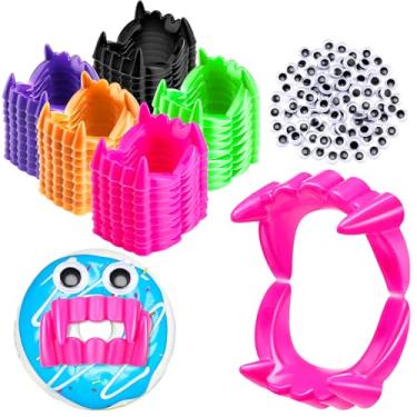Imagem de Hungdao 150 Pcs Halloween Plastic Vampire Teeth Vampire Fangs and Plastic Eye Dentures Fake Werewolf Teeth for DIY Dessert Donut Decorations Masquerade Parties Costume Accessory(Multicolor)
