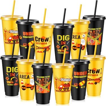 Imagem de Uiifan 12 peças de copo de plástico com tampa e copos temáticos de palha 680 g copos reutilizáveis presentes para crianças, homens, mulheres, artigos de festa de aniversário, lembrancinhas