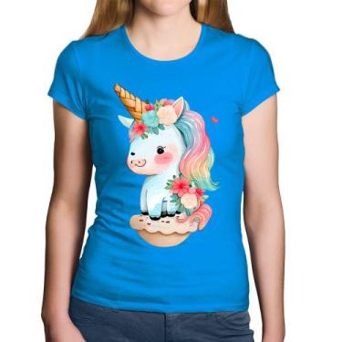Imagem de Baby Look Algodão Unicórnio Bebê - Foca na Moda, Azul, GGG