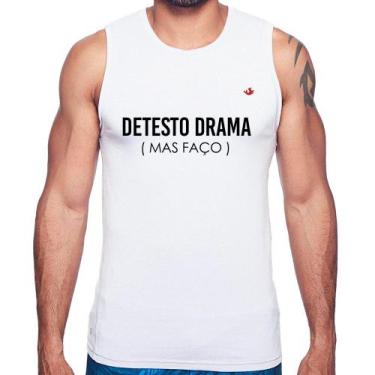 Imagem de Regata Detesto drama (mas faço) - Foca na Moda, Branco, P
