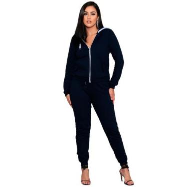 Imagem de Conjunto De Frio Feminino Moletom   Blusa Manga Longa Canguru e Calça 