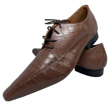Imagem de Sapato Masculino Italiano Em Couro Marrom Executivo Croco Ref: D630 - 