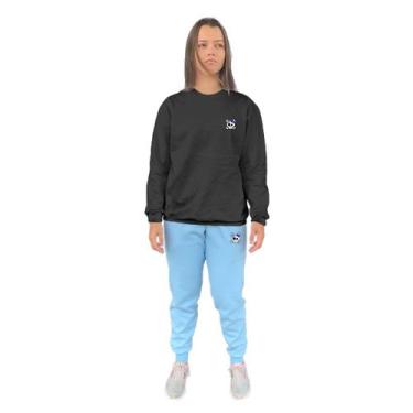 Imagem de Conjunto de Moletom Feminino Blusa Sem Capuz e Calça Jogger Estampado 