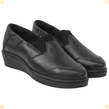 Imagem de Sapato Feminino Anabela Couro Legítimo Confortável Slip On - Slz Calça