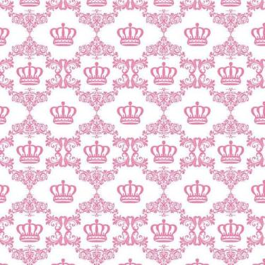 Imagem de Papel De Parede Coroa Rosa Fundo Branco Infantil Autocolante - LRP
