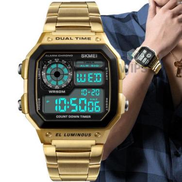 Imagem de Relógio Masculino Skmei 1335 Esportivo Digital Quadrado Led, Dourado