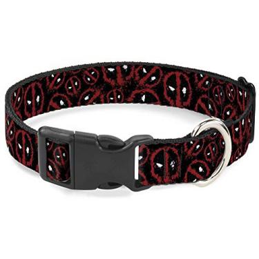 Imagem de Coleira de cachorro com clipe de plástico Deadpool Splatter logotipo espalhado preto, vermelho, branco, 28 a 43 cm de largura