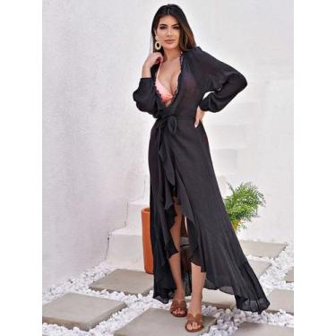 Imagem de A-Lows D&B Saida de praia feminina longa - mundo das camisas, Preto, p