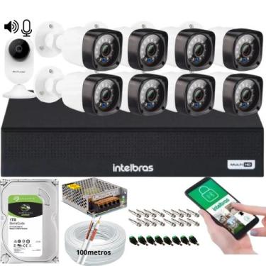 Imagem de Kit Cftv 9 Cameras Segurança Hd Dvr Intelbras 1008c 1tb Full hd c/ Aud