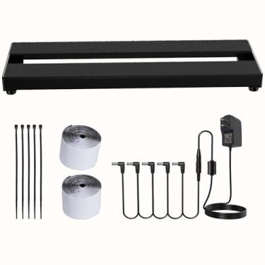 Imagem de SOLUTEK Pacote PRO para pedaleira de guitarra de 35,5 cm/40,6 cm com fonte de alimentação CC 9V 1A e cabo de corrente margarida de 5 vias, moldura de alumínio anodizado rígido para pedais de 3-5