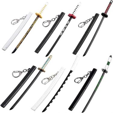 Imagem de ixampoun Chaveiro Katana de brinquedo 6ps, espada de metal com puxar, melhor presente para amantes de anime, série de jogos de espada samurai, suprimentos de festa de espada, chaveiro de presente para