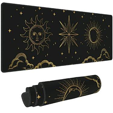 Imagem de elightvap Mouse pad para jogos grande, mouse pad estendido lua sol estrela, tapete de mesa de borracha antiderrapante bordas costuradas, acessórios decorativos de mesa, adequado para casa, escritório 90 cm x 40 cm