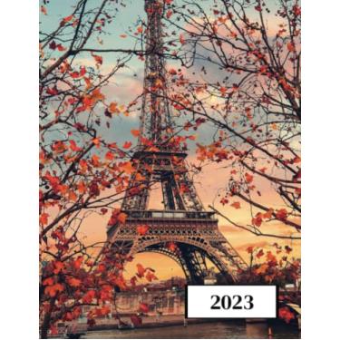 Imagem de 2023: Agenda semainier au format A4 - Année civile (Janvier à Décembre 2023) - Intervalles d'1h (7h-22h) - Contacts, jours fériés, mots de passe, ... - Une semaine sur deux pages