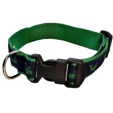 Imagem de Preston Coleira de cachorro ajustável resistente ou coleira para cães - Coleiras e trelas ideais para cães vêm em vários tamanhos para todos os animais de estimação. Baleias verdes preppy na marinha