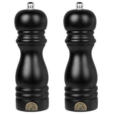 Imagem de MYRAINBOW Conjunto de moedor de sal e pimenta – Moedores de madeira ajustáveis, moedores de sal e pimenta preto e branco, saleiro e pimenteiro recarregáveis com espessura ajustável, 18 cm para cozinha