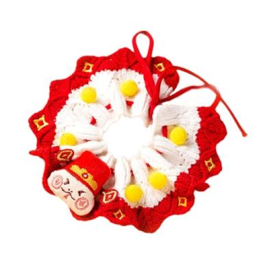 Imagem de Fenteer Tricô coleira de gato festivo colar de cachorro foto prop bonito decoração artesanal festivo gatos cachecol mão tecido crochê babador para cães, L