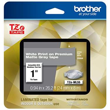 Imagem de Brother P-touch TZe-ML55 impressão branca em fita laminada premium cinza fosco 24 mm de largura x 8 m de comprimento