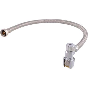 Imagem de SharkBite Conector máximo de torneira trançada de aço inoxidável de 50 cm com válvula de parada angular de 1/2 polegada, conexão de torneira FIP de 1/2 polegada, tubo PEX, cobre, CPVC, PE-RT, HDPE,