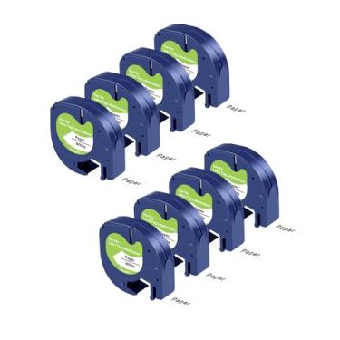 Imagem de UNOKA Fita para etiquetadora 91330 compatível com DYMO LetraTag, refil de papel branco 10697 S0721510, 12 mm x 4 m 1/2" x 13' preto sobre branco, para Dymo Letra Tag 200B XR LT-100H LT-100T QX50 XM, 8 unidades