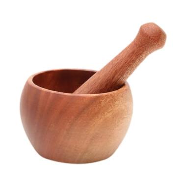 Imagem de Ioensy Conjunto de argamassa e pilão de madeira de alho aprofundado conjunto de moagem de especiarias tigela de moagem para nozes uso doméstico, S