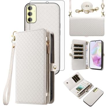 Imagem de Asuwish Capa de celular para Samsung Galaxy A35/A55 5G carteira com zíper destacável com protetor de tela de vidro temperado alça transversal flip compartimento para cartão A 35 55 35A 55A A355G A555G