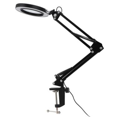Imagem de Lupa Com Luz e Suporte, Lupa LED Com Braço Flexível 10 Níveis de Brilho e 3 Modos de Cor 5X Lupa para Joias Luz de Bancada Com Clipe para
