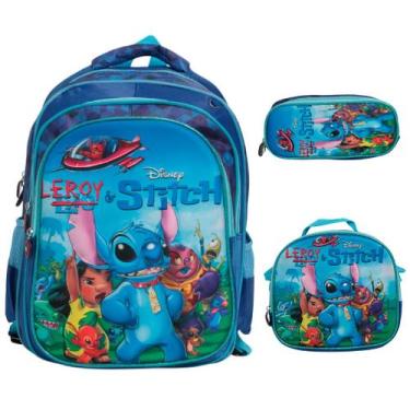 Imagem de Kit Mochila Infantil Costas Stitch 3D Lancheira Estojo - Plike