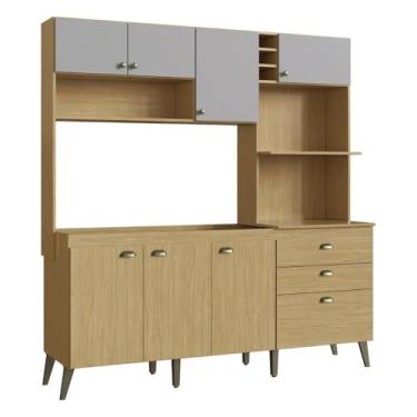 Imagem de Armário de Cozinha Compacta 186,5cm com Torre Quente e Gabinete Pia Multimóveis Cr20283 Louro Freijo/off White