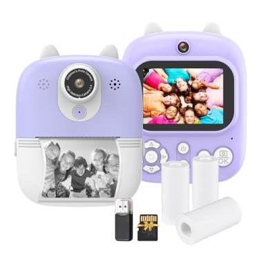 Imagem de Câmera de impressão instantânea para crianças Câmera digital para crianças Câmera de vídeo digital 1080P Lente dupla Tela IPS de 2,4 polegadas Bateria embutida com cartão TF de 32 GB e leitor de