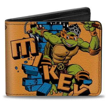 Imagem de Buckle-Down Nickelodeon Carteira Bifold, Tartarugas Ninja Mutantes Adolescentes Mikey Action Pose Laranja, Couro Vegano, Laranja, 4.0" x 3.5", Casual