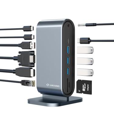 Imagem de Estação de ancoragem para monitor triplo USB-C 12 em 1 com carregamento de 100 W, compatível com Windows, Mac e Chrome com Thunderbolt ou USB-C (3X HDMI, 1x USB-C, 4X USB, Ethernet, leitor de cartão