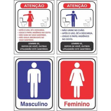 Imagem de 4 Placas Banheiro Feminino E Masculino Regras Wc 20x15cm - Royal Art