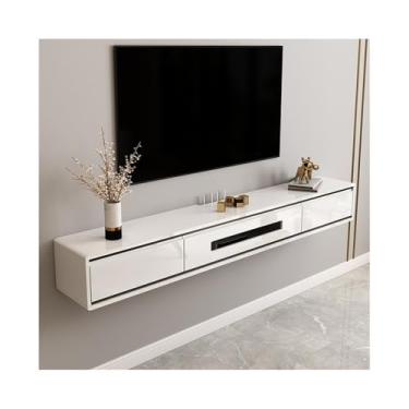 Imagem de Armário de TV Suporte de TV flutuante com armazenamento, console de TV moderno de montagem na parede para TV, console de mídia flutuante de madeira de borracha para quarto e sala de estar Armário de m