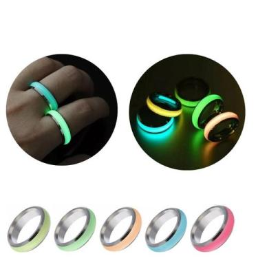 Imagem de Anel Luminoso Brilha no Escuro Banhado Prata - Genérica, Rosa, 24