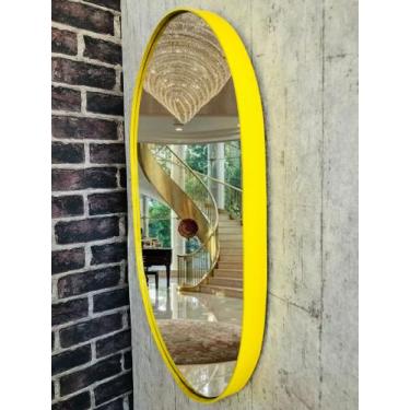 Imagem de Espelho Moderno  Couro Oval 60x47 Cm - A.J, Amarelo