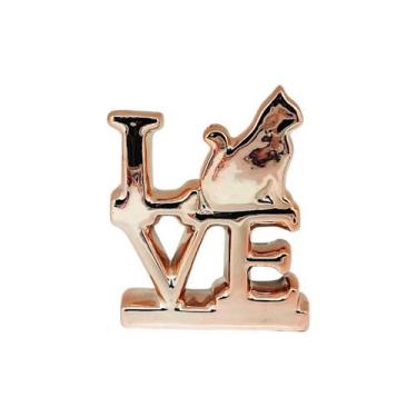 Imagem de Enfeite Porcelana Escrita Love Gato Rose Brilhante Decoração - Mundo C