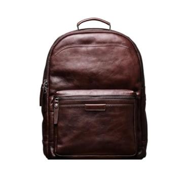 Imagem de Mochila de couro genuíno para homens 14 Polegada mochila portátil saco de viagem para homens moda mochila de couro(Dark Brown)