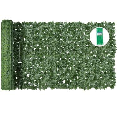 Imagem de KASZOO Tela De Cerca De Privacidade De Hera Artificial, Painéis De Cerca De Privacidade De 240 X 40 Pol. Tela De Privacidade De Varanda, Sebe De Hera Falsa, Folhagem De Videira, Tela De Privacidade