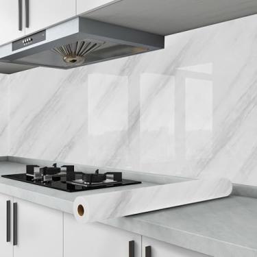 Imagem de DSEmpyrion Rolo de papel de parede de mármore autoadesivo, papel de contato de mármore, descasque e cole papel de bancada, impermeável, impermeável, granito, vinil removível (branco claro, 39,9 cm x