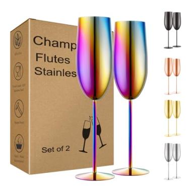 Imagem de UNISWEET Conjunto de 2 taças de champanhe de aço inoxidável, taças de champanhe são perfeitas para champanhe, coquetéis, vinho branco tinto, suco de frutas, qualquer bebida quente ou fria. (colorido)