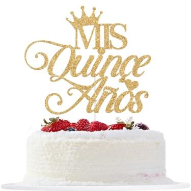 Imagem de Mis Quince Anos Cake Topper, Happy 15th Birthday Cake Topper, Feliz 15 Anos, Hello 15, 15th Birthday Party Decorations (Gold Glitter)