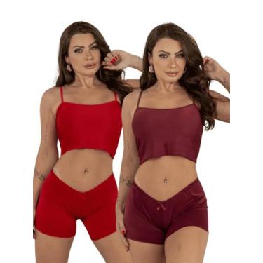 Imagem de Kit 2 Short Doll Virgínia Liso Confortável Pijama Feminino Roupa de Do