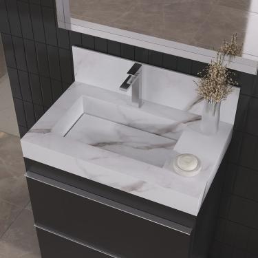 Imagem de Lavatório em Porcelanato para Banheiro Slim 60cm com Cuba Esculpida