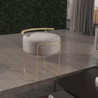 Imagem de Puff Redondo em Linho com Base Dourada Ivar Cinza