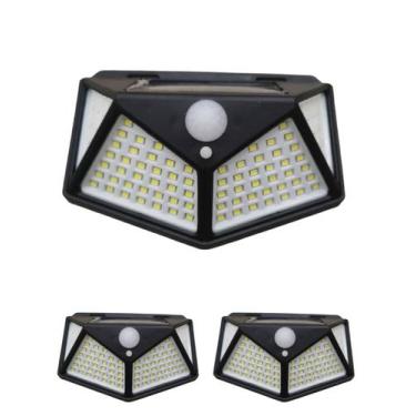 Imagem de KIT 3 Luminária Energia Solar Parede Led Sensor Presença 3 Funções  br