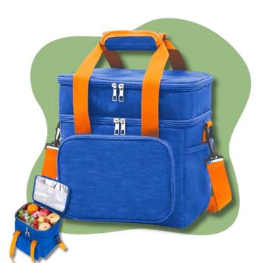 Imagem de Bolsa Térmica Grande Espaçosa Dois Compartimentos Lancheira Para Marmita, Passeio, Escola, Faculdade, Trabalho Bolsa Para Marmita, Material Premium [Azul]