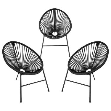 Imagem de Conjunto 3 Cadeiras Para Area Externa Acapulco Aço Carbono Preto