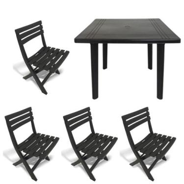 Imagem de Kit 4 Cadeira Dobrável Plástica 1 Mesa Quadrada Desmontável - Arqplast