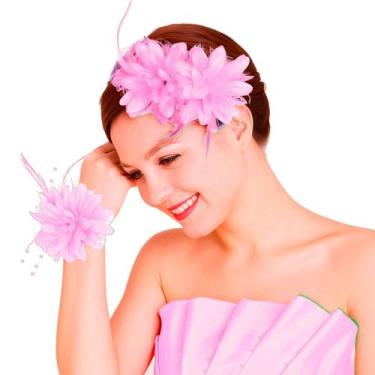 Imagem de Presilha Flor Rosa Enfeite Cabelo Chapéu Penteado Festas - anjo da mam